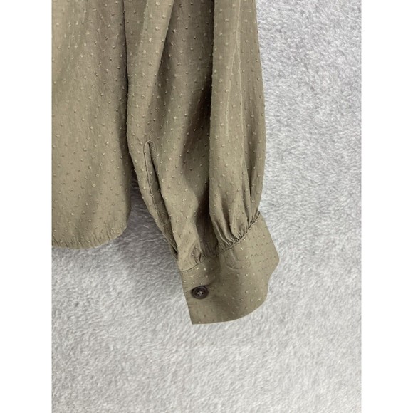 Ann Taylor Women's Button Up Blouse Taupe Brown Long Sleeve Size Small Textured - Picture 3 of 10